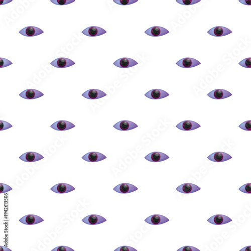 Purple eyes creating an abstract seamless repeating pattern on a white background