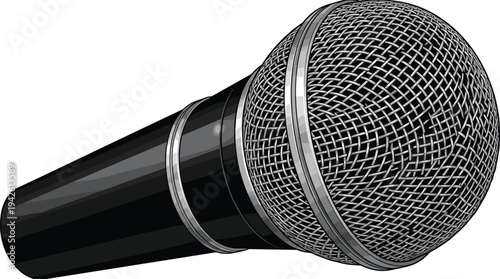 Professional microphone illustration isolated audio recording equipment for music podcast broadcasting sound technology device design