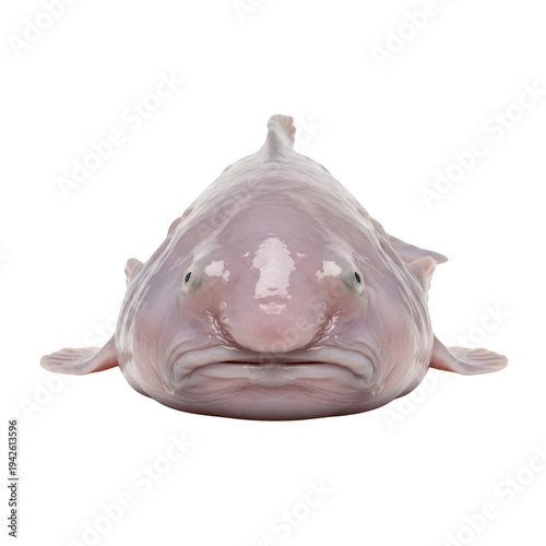 Translucent blobfish with pinkish hue and distinctive frowning expression isolated on a transparent background