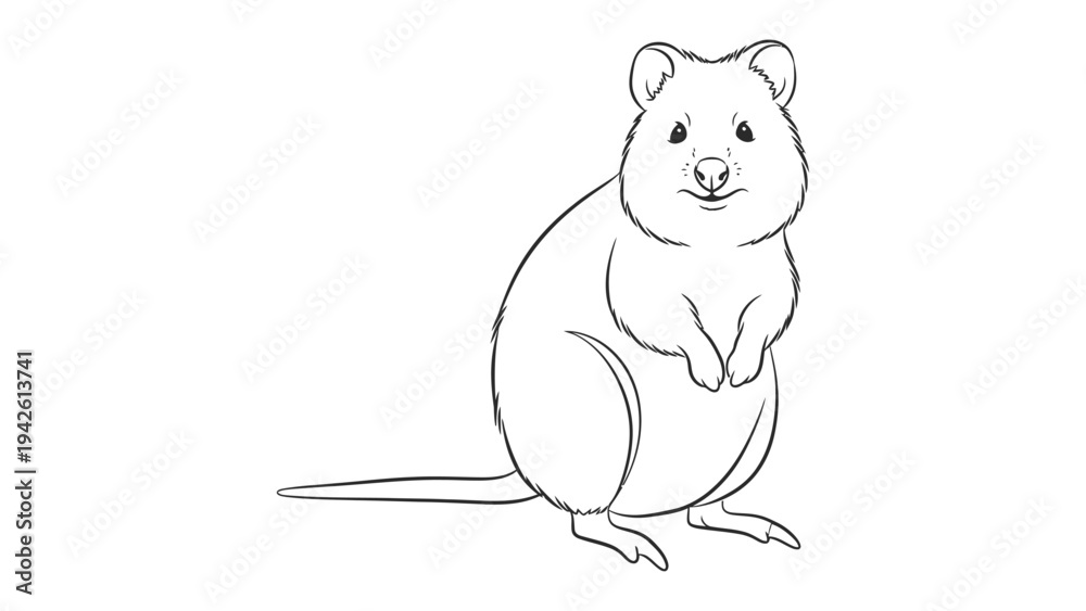 Fototapeta premium Quokka Sketch: A delightful hand-drawn quokka illustration, showcasing its characteristic grin and charming posture.