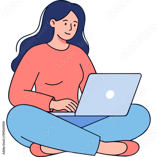 Woman sitting comfortably on the floor with a laptop on her lap