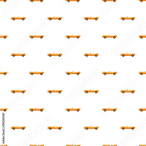 Seamless pattern featuring orange flat design classic convertible cars on a white background