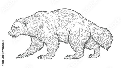 Wolverine Outline: A detailed black and white illustration of a wolverine, showcasing its unique features in a simple and clean design.