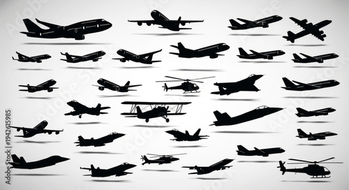 Silhouettes of Various Aircraft - Planes, Helicopters, and More.