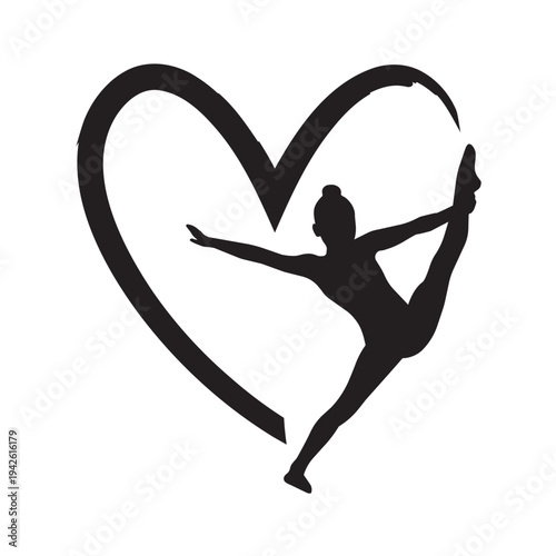 I love rhythmic gymnastics. Young gymnast woman. Gymnast silhouette. Flexibility and balance. Vector illustration