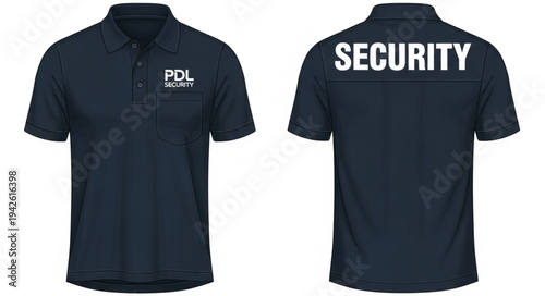 Black Security Polo Shirt Front and Back View.