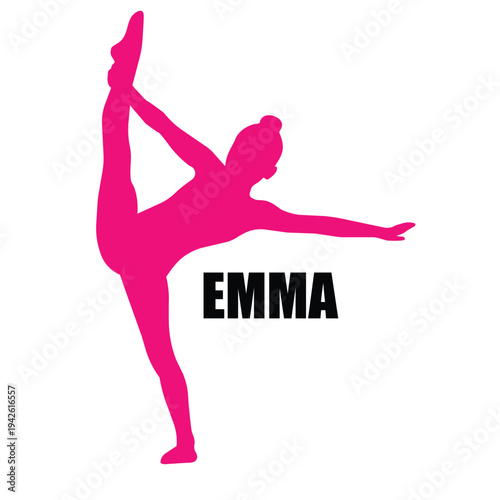 Silhouette of gymnast girl, isolated on white background. Gymnast logo design with name. For sport clubs, competitions, fitness studios and gymnastics schools. Vector illustration