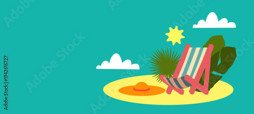 Hello, Summer! Tropical vacation design template. Minimal shapes