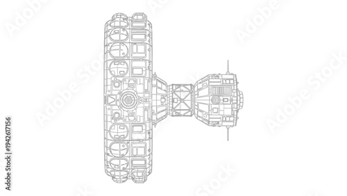 Futuristic Space Station: A detailed architectural rendering of a modern space station, showcasing advanced technology and innovative design.