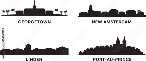 Guyana and Haiti city skyline set featuring Georgetown New Amsterdam Linden and Port au Prince