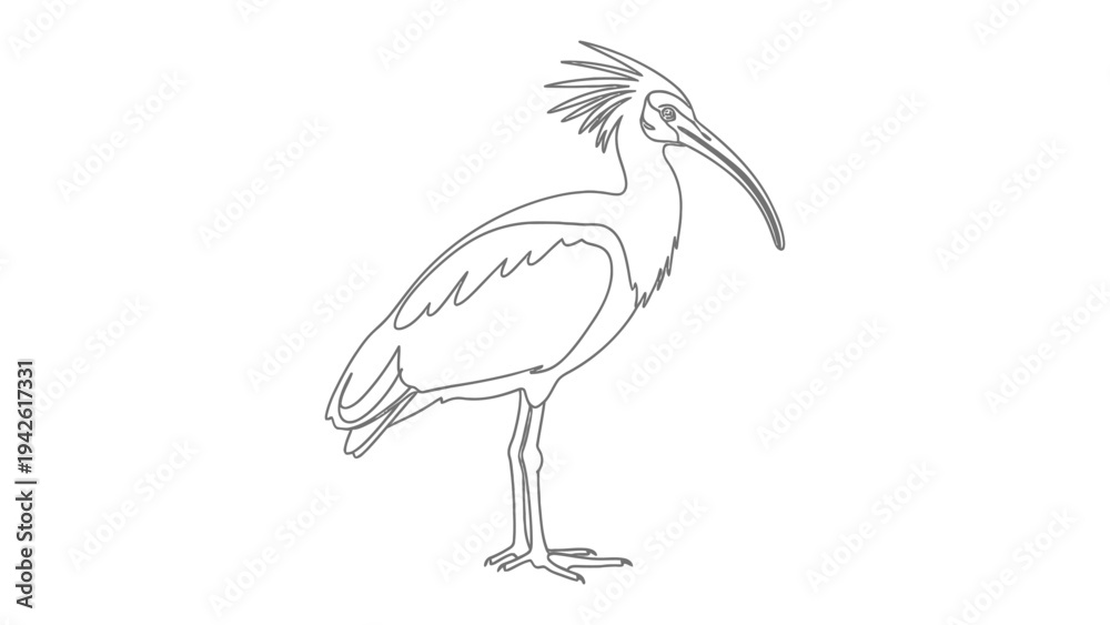Obraz premium Sacred Ibis: An elegant line drawing captures the distinctive silhouette of a sacred ibis. This artwork offers a glimpse into the beauty of avian life, presenting a moment of artistic minimalism.