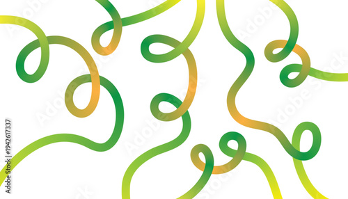 Vibrant green and orange squiggly lines on white background