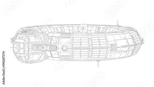 Space Station Blueprint: An intricate blueprint unveils the architectural design of a space station, showcasing its complex structure and futuristic aesthetic.