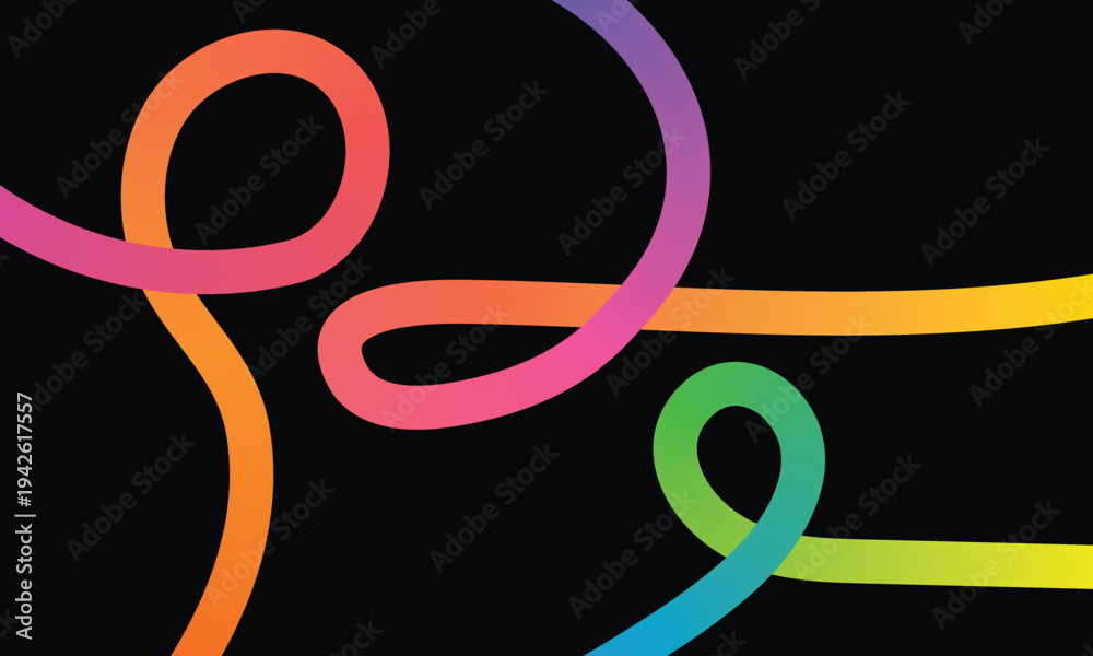 Obraz premium Vibrant multicolored swirling lines on a black background