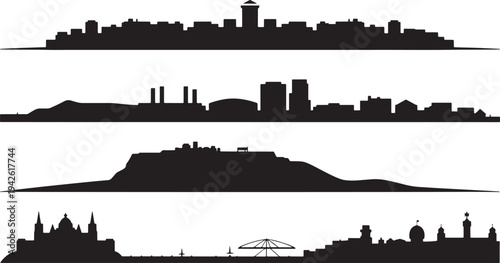 San marino skyline silhouette vector set mountain city landscapes and historic fortress icons