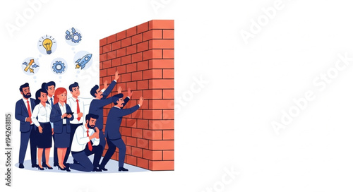 Business Team Building Brick Wall Together.