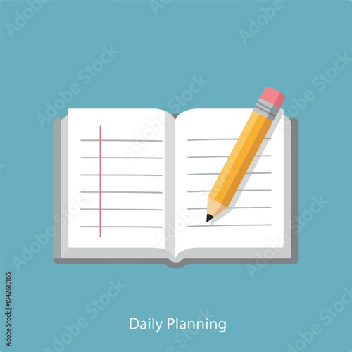 Daily planning with pencil on notebook for organized productivity