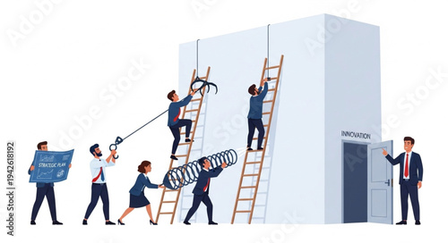 Business Team Climbing Corporate Ladder.