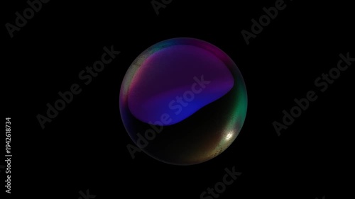 Close up of a textured iridescent orb with a deep violet core floating against a dark background for scientific discovery and tech innovation