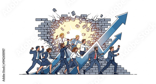 Business People Breaking Through Barriers.