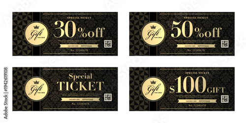 Luxury Gold Gift Voucher & Coupon Ticket Template - Premium Black Damask Design
