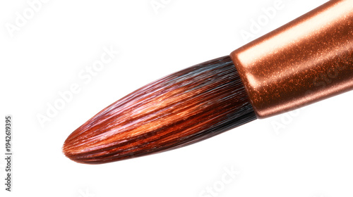 Macro Close-Up of a High-End Synthetic Makeup Brush with Rose Gold Ferrule Isolated on Transparent Background for Beauty and Cosmetics Design