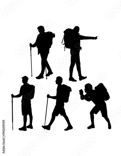 People hiking and backpack silhouette