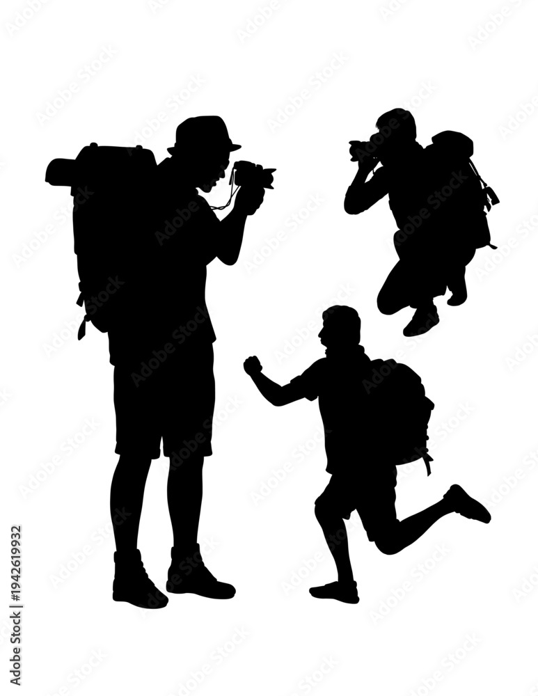 Naklejka premium Photographer male and female action silhouette