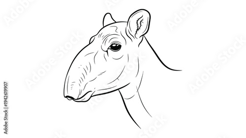 Extinct Species, A Mysterious Titanothere Head Study: A detailed illustration of a prehistoric Titanothere's head, showcasing the unique features of an ancient creature.