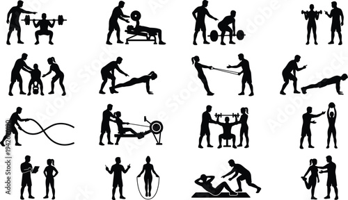 Personal Trainer Coaching Athletes in Various Fitness Exercises Including Weightlifting Cardio and Strength Training
