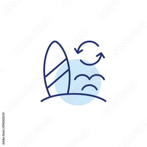 Surf on the beach and renew arrows. Pixel perfect, editable stroke vector icon