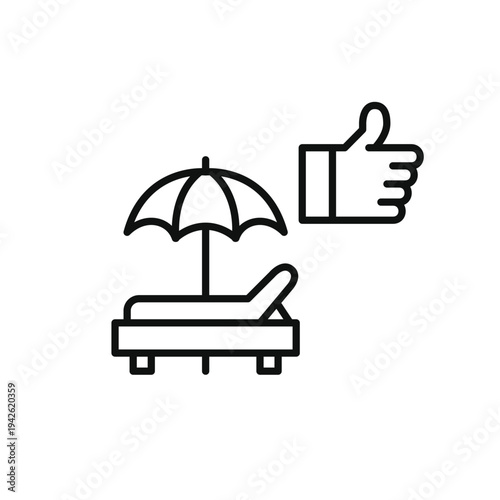 Beach umbrella and sun bed, like symbol. Hotel and vacation approved. Pixel perfect, editable stroke vector icon