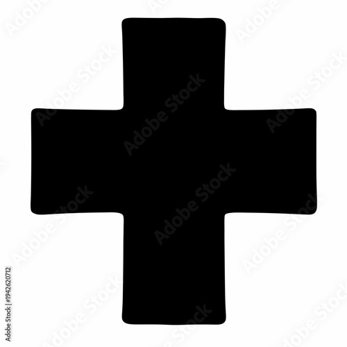 Simple black plus sign with rounded edges on a white background