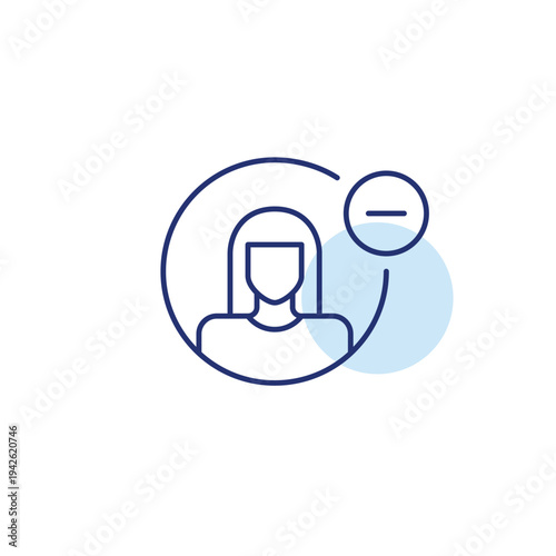 Woman user avatar and minus. Remove or delete profile or account. Pixel perfect, editable stroke vector icon