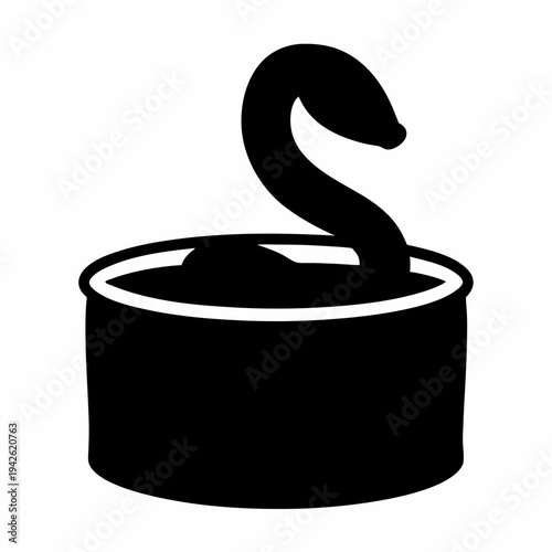 Black and white silhouette of a stylized snake coming out of can