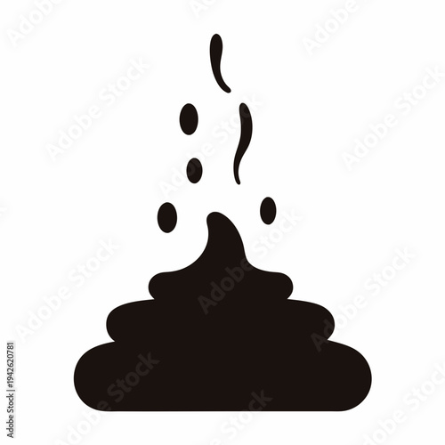 A black and white representation of an excrement, a poop emoji image