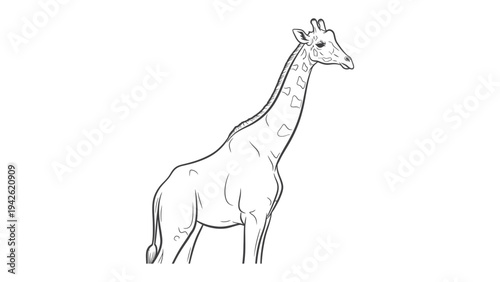 Giraffe Line Art: An elegant giraffe stands tall, its long neck reaching towards the sky, showcasing its distinct patterns and graceful form.