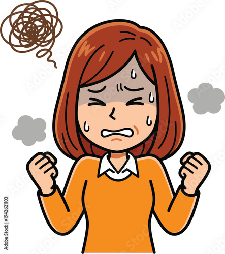 Frustrated Woman with Angry Expression and Sweat