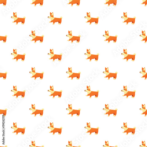 Corgi dogs repeating in an orange and white flat graphic design pattern
