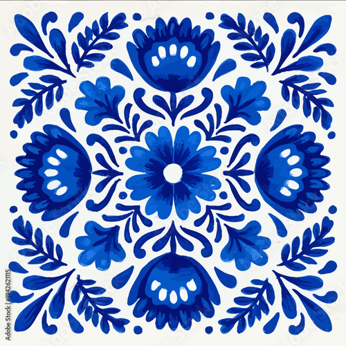 isolated clipart image of gouache blueand white borders strips floral folk easter geometric pattern tile vector icon monochrome simple logo for kids on a w