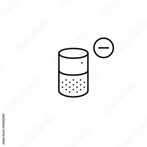Smart speaker and minus symbol. Device unavailable, voice reduced. Pixel perfect, editable stroke vector icon