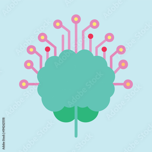 Artificial intelligence circuit brain rendered as printed circuit board art
