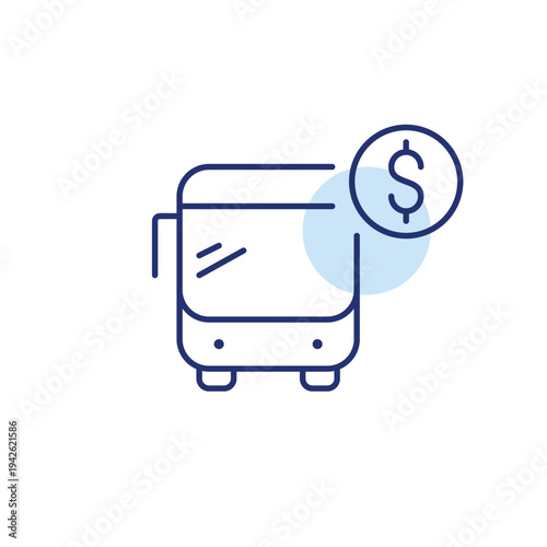 Bus and dollar. Public transport cost, bus fare payment, transit expense. Pixel perfect, editable stroke vector icon