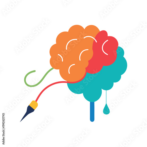 Artificial intelligence brain cables shaping artistic paintbrush illustration