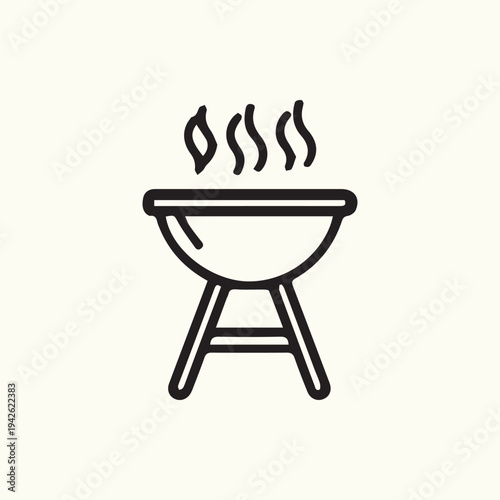 Steaming Hot Charcoal Barbecue Grill Minimalist Line Art Vector