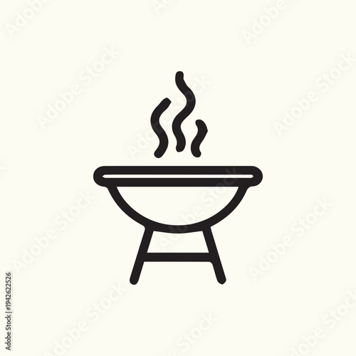 Simple Black Barbecue Grill Icon with Rising Steam for Summer Cookouts