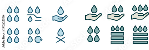 Various symbols representing water conservation and usage etiquette are displayed. These icons highlight the importance of responsible water management practices in everyday life.