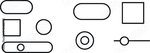 Various geometric shapes including an oval, rectangle, square, and circle are arranged in a minimalistic layout. This design emphasizes simplicity and is suitable for modern creative applications.