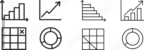 Visual elements depict data analysis with bar charts, line graphs, and a grid representing growth trends, useful for business presentations and reports.