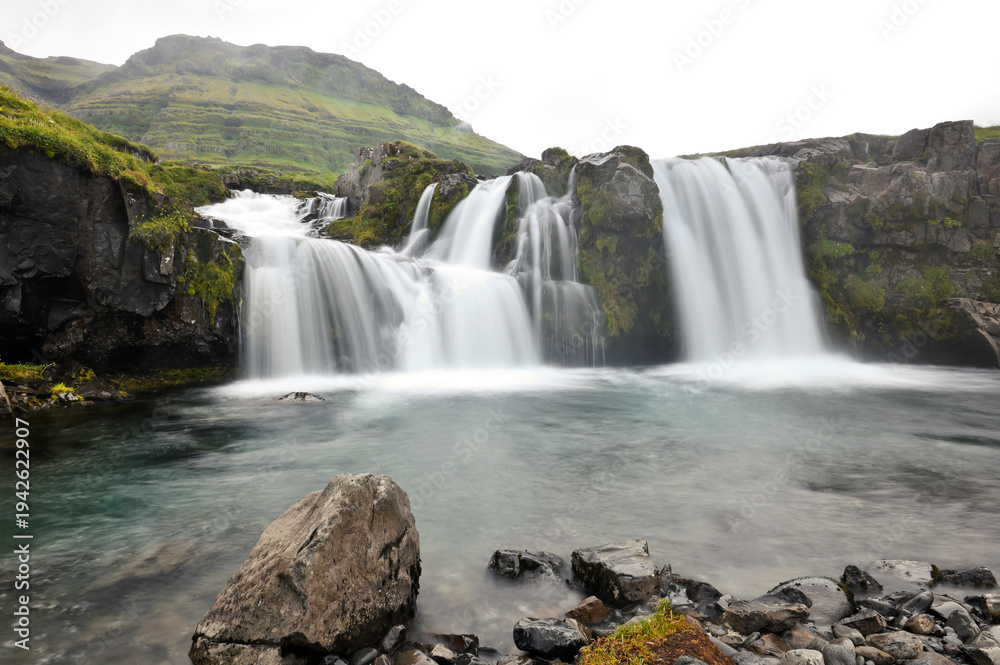 Fototapeta premium Mountain river. A huge waterfall.